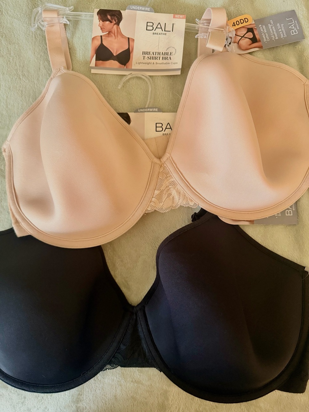Bali Breathable T-Shirt Bras - Black and Nude (2-Pack) 40DD
